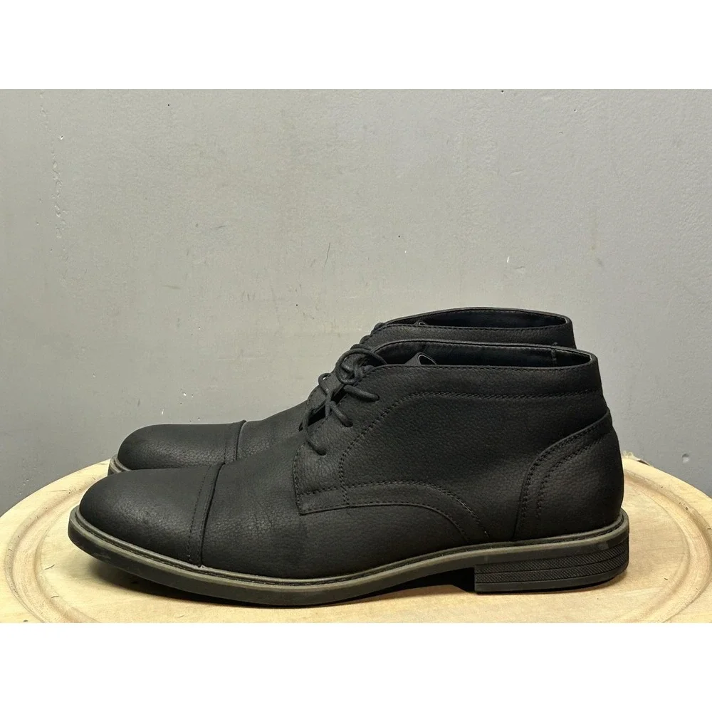 Perry Ellis Portfolio Boots Mens Size 11.5 Black Faux Leather Chukka David Dress